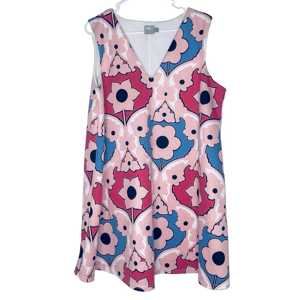 ASOS Plus Size Mod Abstract Floral Retro Swing sleeveless Mini Dress Size 14